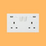 13amp 2G DP Double Socket with USB Square Edge - White