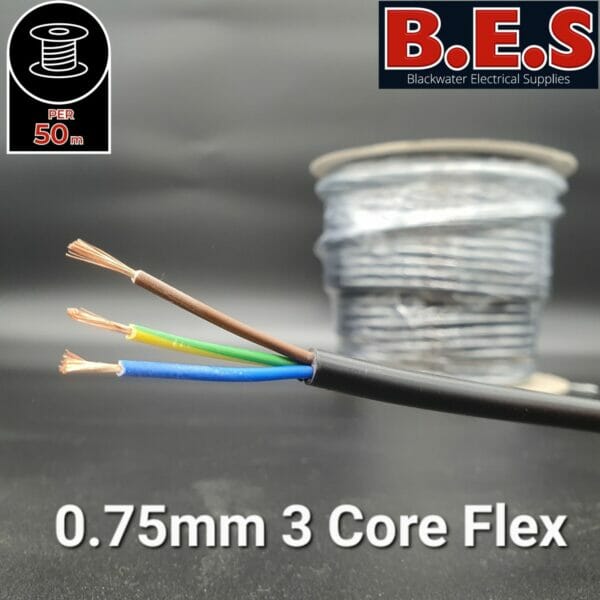 50m 0.75mm 3 Core Flex Cable Black